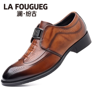 法国LAFOUGUEG高档结婚男皮鞋真皮男鞋通勤经典舒适一脚蹬乐福鞋