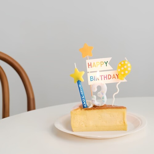 白色糖果数字蜡烛生日蛋糕插件彩色爱心气球纸质插旗粉色可爱小熊
