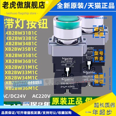 施耐德自复位带灯按钮开关XB2BW33B1C绿色常开24V 220VXB2BW34M1C