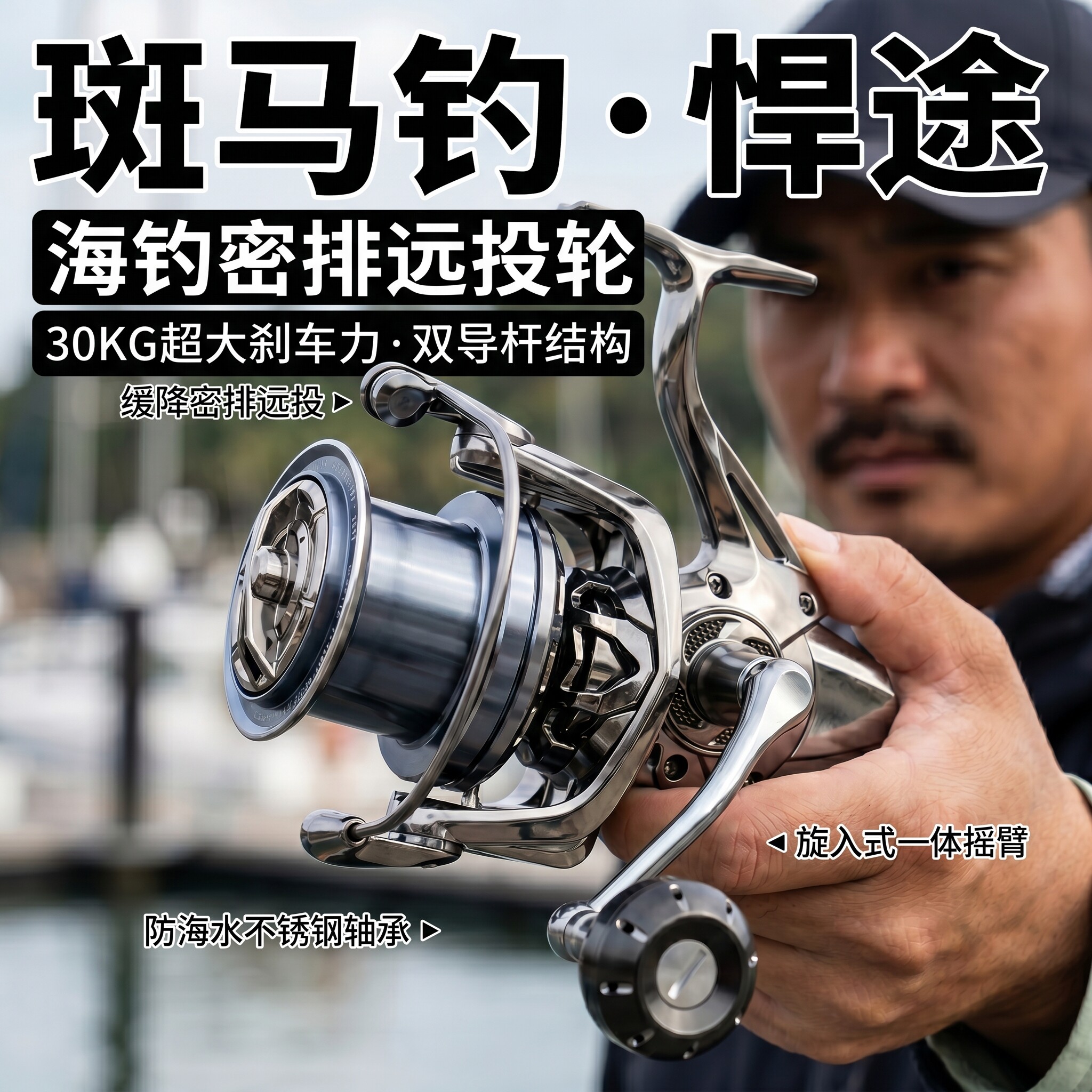黑鹰悍途全金属渔轮16000纺车轮缓降密排远投轮斜口锚鱼轮海竿轮