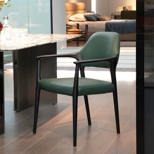 上品设计师黑胡桃真皮餐椅中古主人位茶椅书椅轻奢高级扶手靠背椅