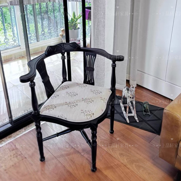 中古复古实木三角椅家用餐桌餐椅卧室书房靠背椅子咖啡厅化妆椅子