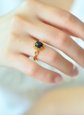 天然和田玉青玉戒指女蛋面戒指开口戒可调节圈口节日礼物