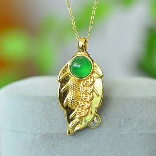 天然玛瑙沙金镶嵌高冰绿玉髓金枝玉叶气质转运吊坠招财百搭男女款