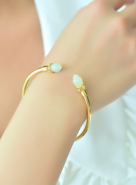 古法金镶和田玉白玉手镯女古风汉服玉兰花镯子七夕节送女友不掉色