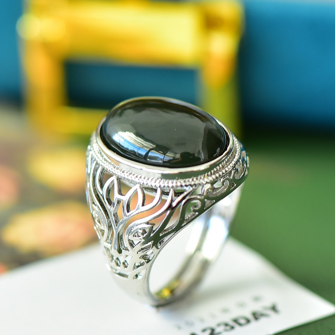 铜镶嵌和田玉青玉蛋面时尚戒指墨玉指环玉石手饰生日礼物,珠宝/钻石/翡翠,手饰,淘宝优惠券,粉丝福利购,淘宝优惠卷