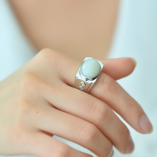 和田玉白玉男士戒指白玉男款戒指活口蛋面戒指玉石指环