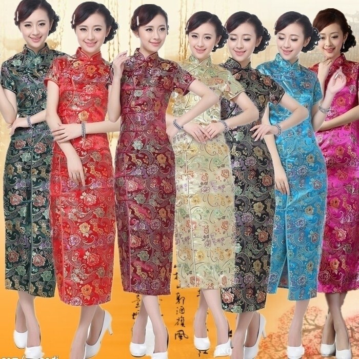 中式女唐装休闲改良拍照摄影表演经典中老年华贵礼服长旗袍酒红HJ