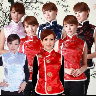 冬季梅花棉马甲年会男女士中国风节日喜庆背心坎肩绸缎唐装马夹红