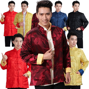 大龙丝绸秋冬中式亮面喜庆礼服男女情侣长袖表演双面汉服唐装上衣