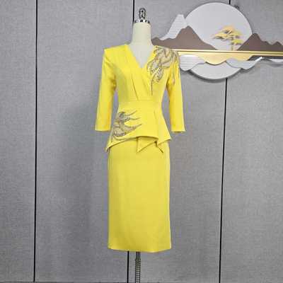 中式礼服包臀长袖中长裙