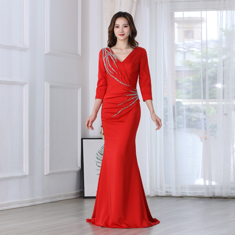 鱼尾修身显瘦气质晚礼服宴会裙走秀晚会年会主持人长裙中式央视风,女装/女士精品,礼服/晚装,淘宝优惠券,粉丝福利购,淘宝优惠卷