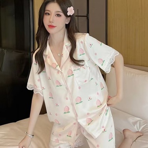 长袖网红风薄款甜美夏季冰丝睡衣