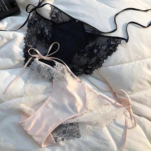 法式黑色蕾丝女士两侧可解两边系带内裤女2024新款秋冬季性感绑带