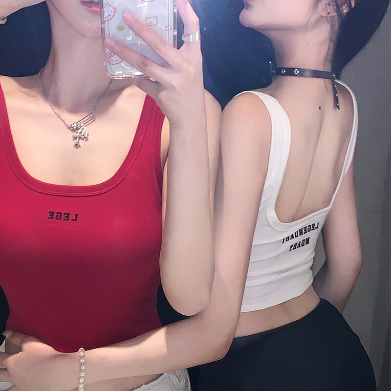 爆款辣妹刺绣纯棉吊带u型美背背心一体式带胸垫裹胸外穿打底上衣