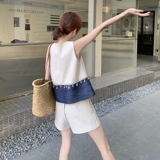 流苏拼接背心短裤套装女夏季2025新款小个子两件套高级小众不撞款，女装套装/套裙，2C161