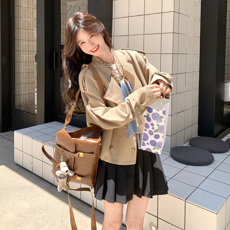 【】卡其色短款风衣外套C161-8909-P165-K248,女装短外套,2C161