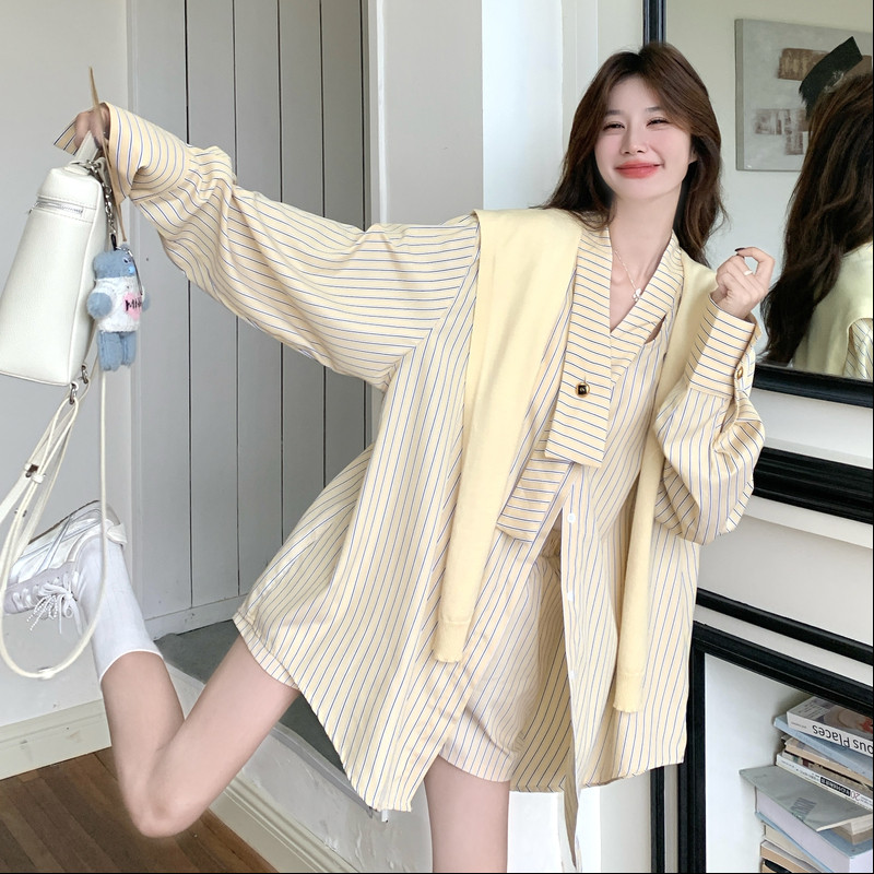 【新款已出货】设计感条纹衬衣三件套C161-8925-P165-K248,女装套装/套裙,2C161