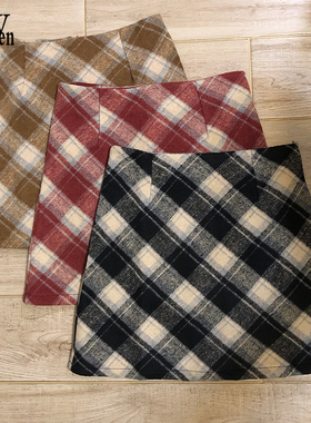 2024春秋新款美式复古毛呢格纹美拉德显瘦A字半身裙包臀短裙女