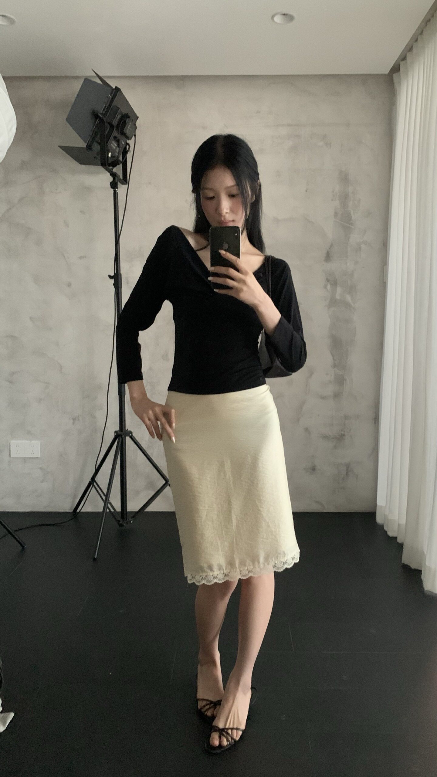 【saidtome】韩系蕾丝花边半身裙女高腰简约包臀裙6009