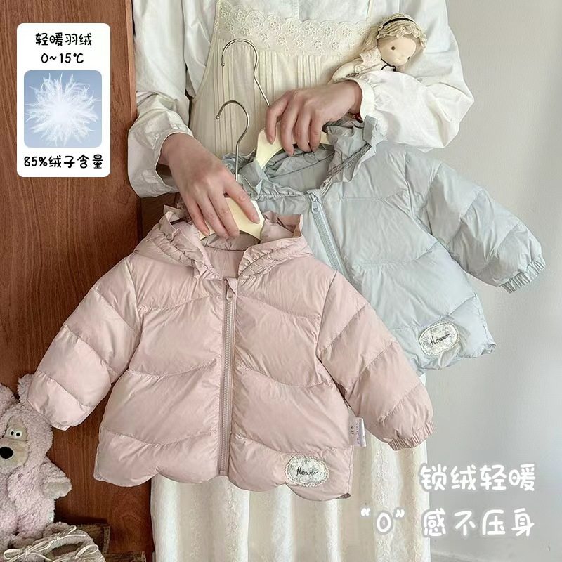 三折撤柜女宝轻羽绒外套2025秋冬女童连帽羽绒服婴幼儿保暖外出衣