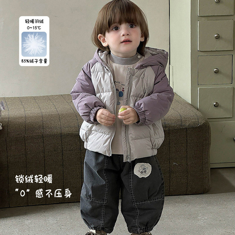 三折撤柜男童羽绒外套秋冬男宝宝连帽羽绒服婴幼儿卡通印花外出服