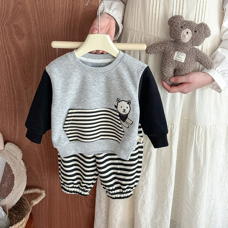 男童套装秋季新款男宝宝卡通卫衣卫裤单层婴儿上衣裤子两件套 a类