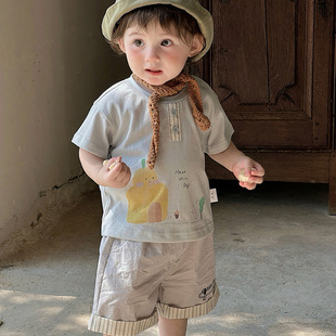 婴幼儿套装夏季新款男宝短袖工装短裤分体两件套薄款卡通上衣 a类