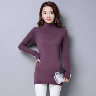 高品质毛衣女秋冬半高领韩版宽松包臀针织衫新款中长款加厚打底衫