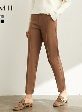 Amll极简女装西裤烟管裤女裤西装裤裤子西服裤直筒裤夏款咖色春秋
