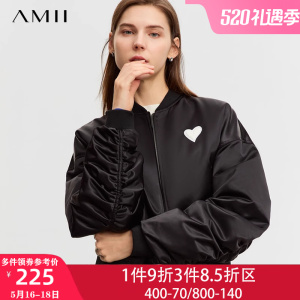 Amii夹棉棒球服外套女秋冬款2024春新款棉服短款飞行员夹克紫色