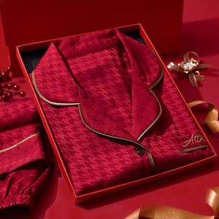 红色睡衣马年结婚新婚情侣套装男士女士长袖春秋款丝绸本命年居家