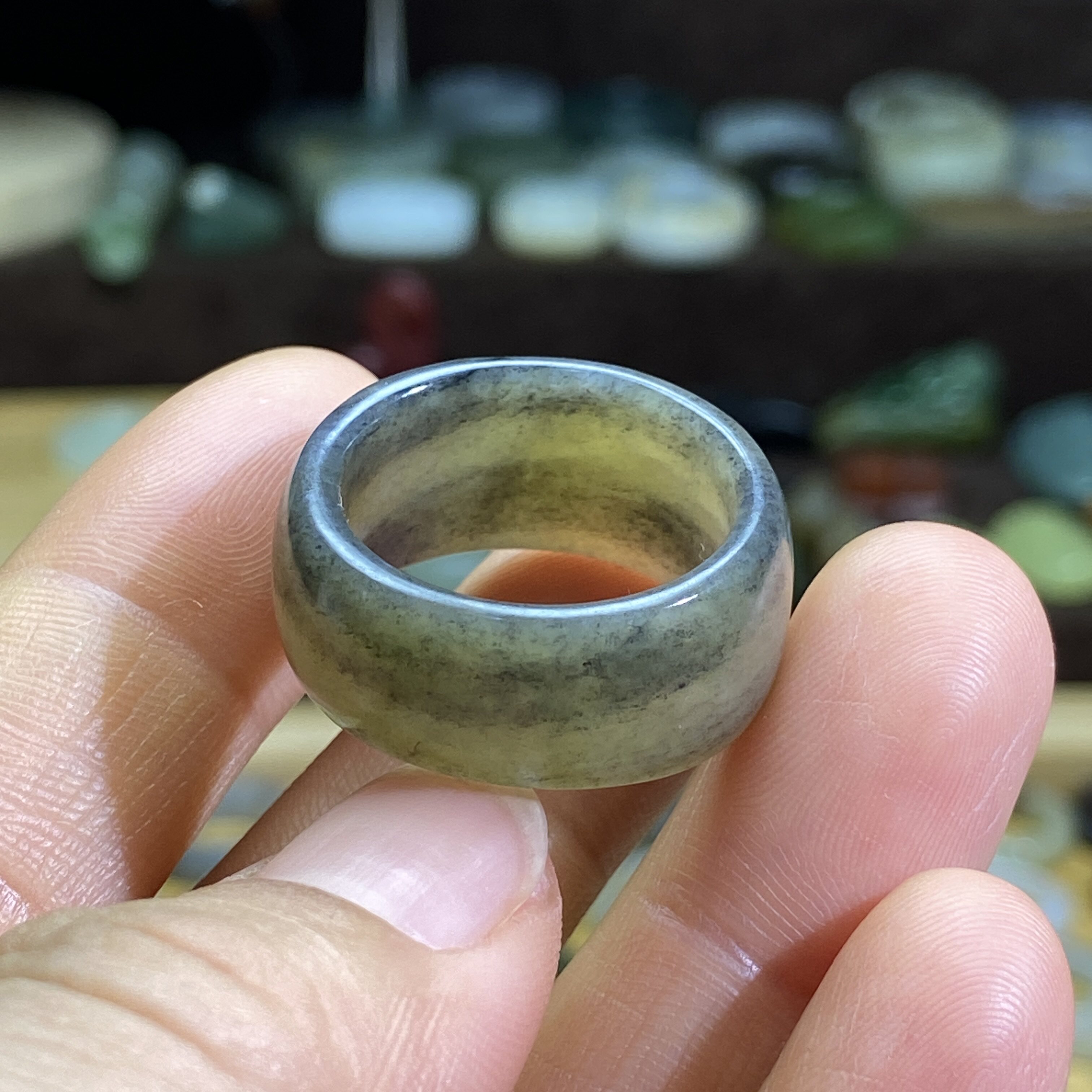 和田玉糖青花籽料卡19随型宽版戒指扳指复古风戒圈文玩珠串挂饰