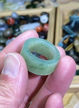 和田玉碧玉卡19苹果绿随型宽版直切戒指扳指古风戒圈玉环文玩跑环