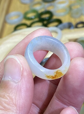 和田玉籽料卡17随型戒指白青花洒金皮戒圈跑环古风玉环文玩挂饰