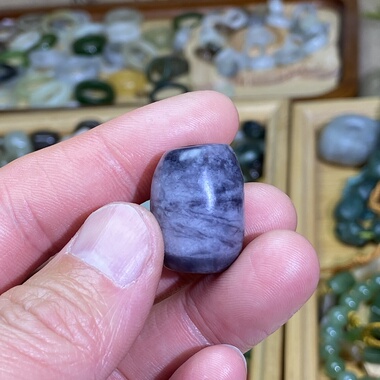 和田玉烟紫色随型胖桶珠配饰老光工艺复古风藏式多宝手串手链配珠