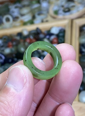 和田玉碧玉卡15戒指乌兰海苹果绿直切随型戒圈跑环古风玉环挂饰