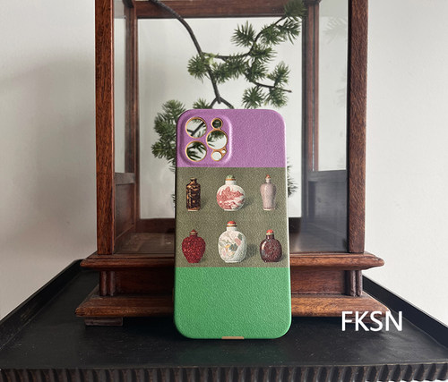 苹果仿皮质质感新中式瓷器手机壳