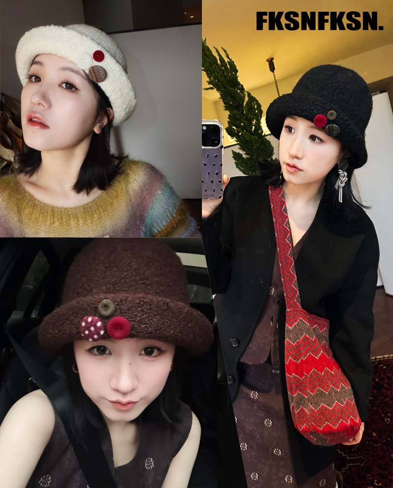 圣诞节日感纽扣俩戴渔夫帽