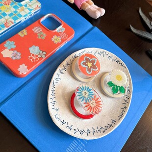 浮夸少女dayu原创和风花朵多巴胺女孩设计撞色手机壳气垫磁吸支架