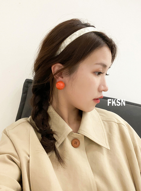 浮夸少女dayu 自制 糖圆耳环橘色圆形气质复古港风赫本耳钉耳饰