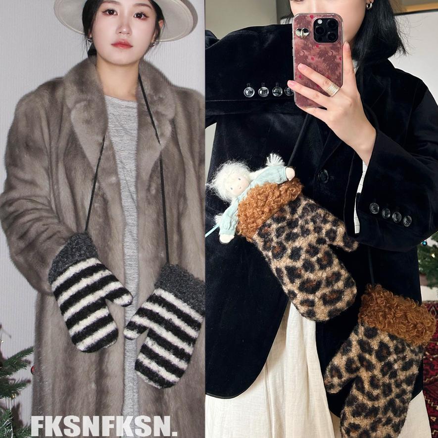 浮夸少女挂脖手套豹纹条纹时髦