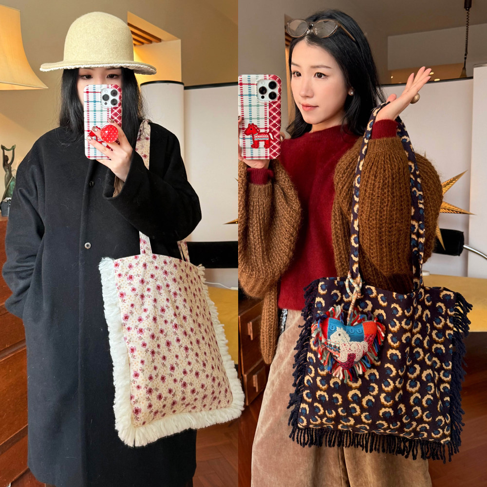 浮夸少女dayu 原创自制短流苏秋冬灯芯绒凹造型设计布包 推荐款！