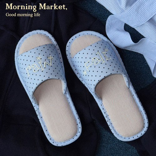 MorningMarket蓝色波点亚麻拖鞋