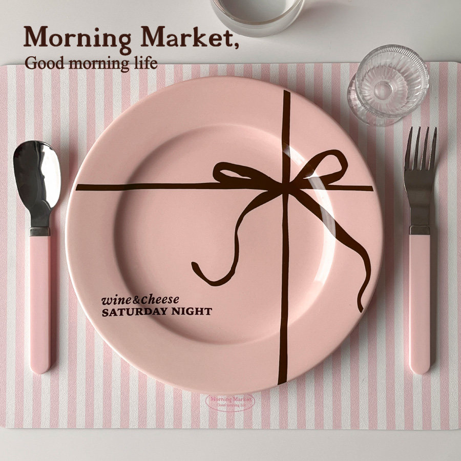Morning Market 原创粉色蝴蝶结陶瓷盘平盘10寸大号早餐西餐盘
