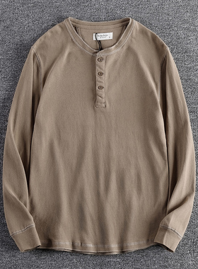 香港Trbottomy男士春季美式重量级覆古亨利领底衫男士纯棉宽松长