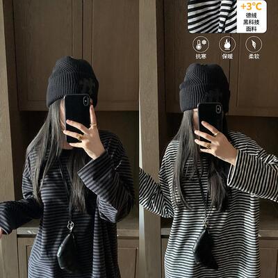 黑科技发热德绒条纹打底秋冬
