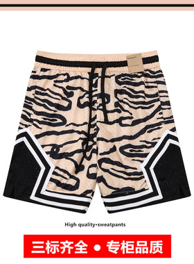 新款豹纹飞人篮球短裤男女外穿宽松透气不过膝休闲运动美式四分裤