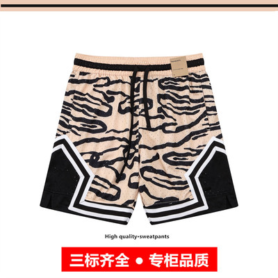 新款豹纹飞人篮球短裤男女外穿宽松透气不过膝休闲运动美式四分裤