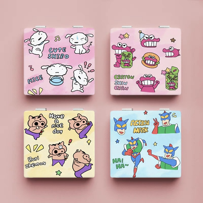 蜡笔小新创意化妆镜子韩国随身学生折叠镜可爱清新女镜子ins通用